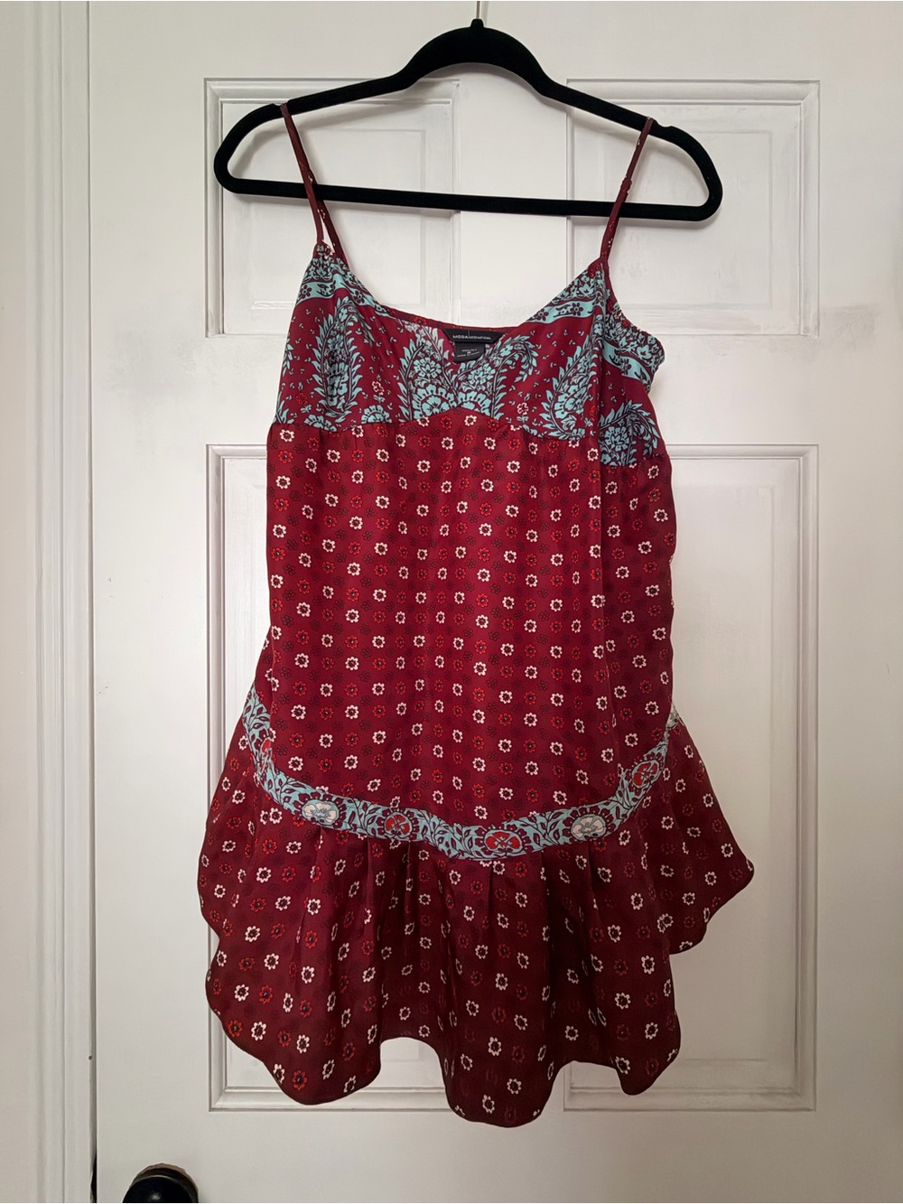Moda International Burgundy and Light Blue Printed Tank Top